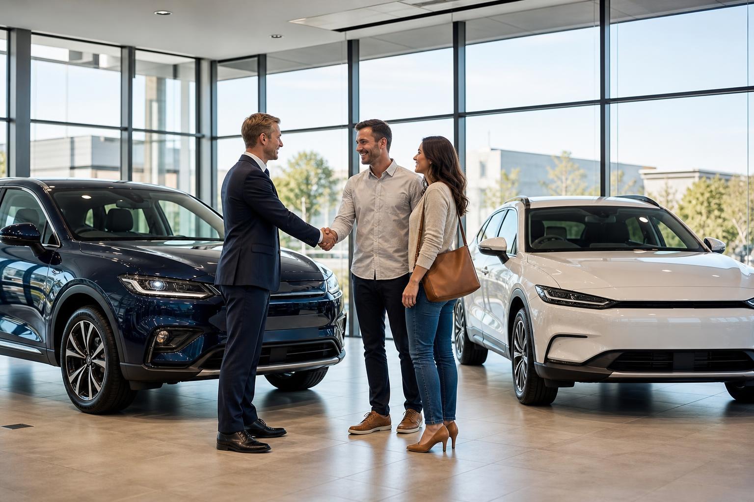 Dealership sales and service team at work in a showroom office