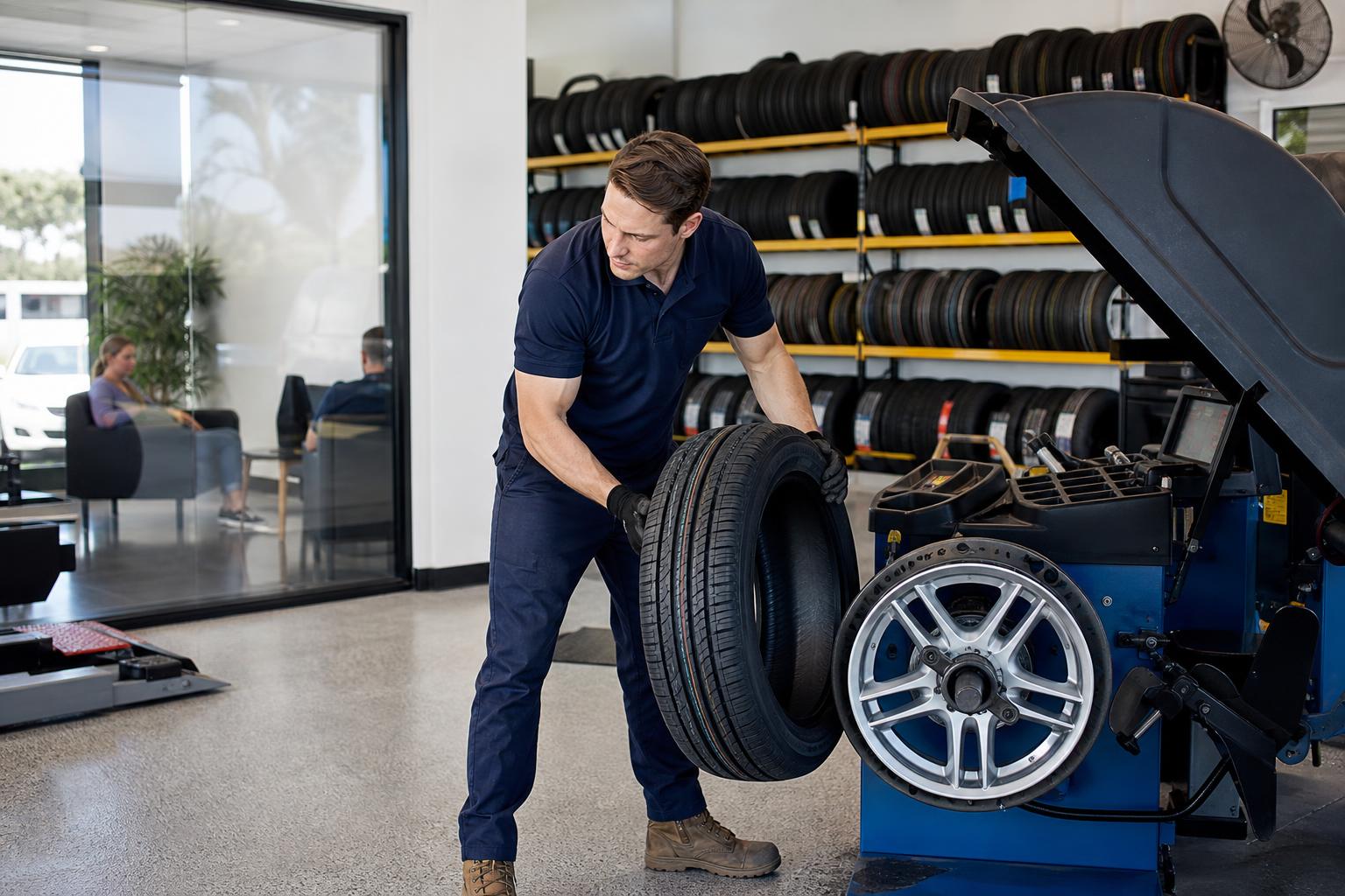 Customer service counter at an Australian tyre and wheel business